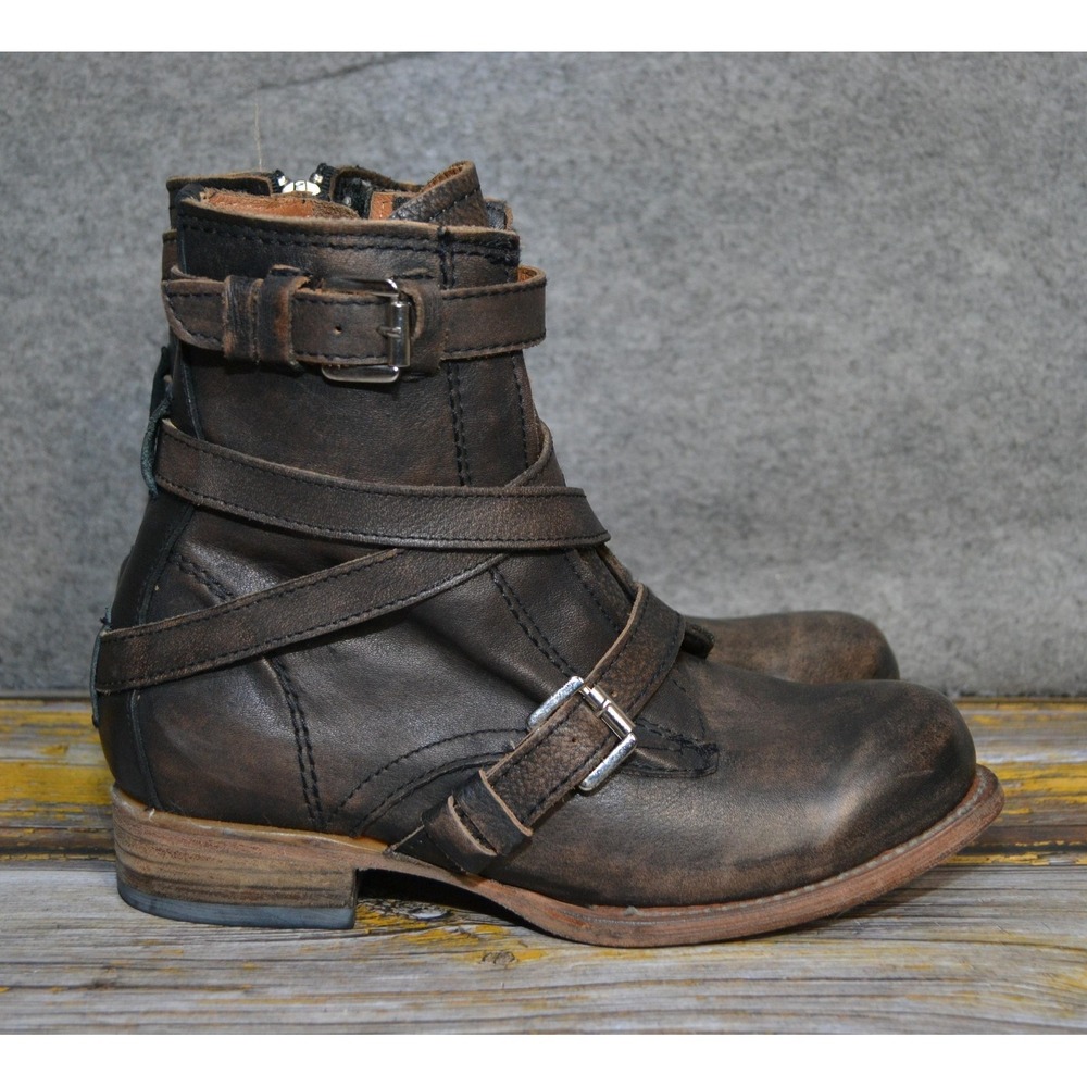 Freebird Raine Boots Womens Size 6 Brown Leather Strappy Biker Ankle Zip Bootie